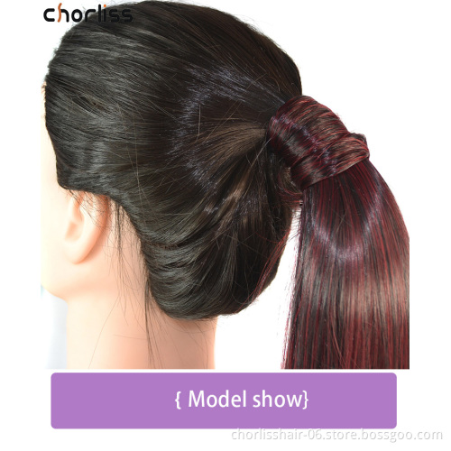 Ombre Hair Long Clip In Synthetic Ponytail Wrap Around Hairpiece Straight PonyTail Heat Resistant Fiber Hair Extension for Women